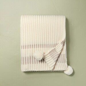 Hearth & Hand Magnolia Border Stripe Rib Knit Throw Blanket Beige Christmas 2023